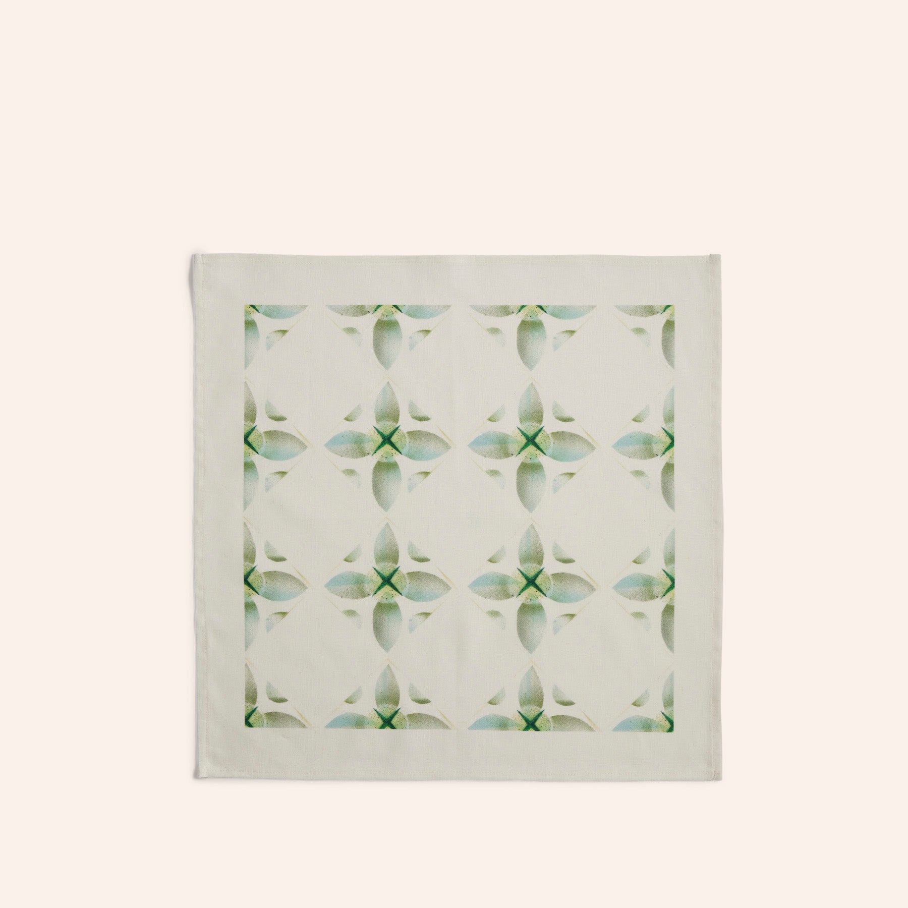 Stencil and Spray Painted Linen Napkin in Cyan