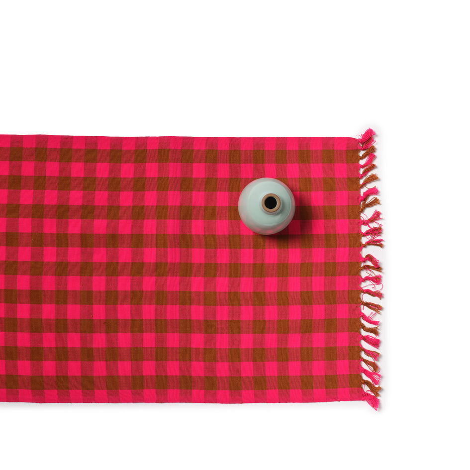 Big Gingham Table Runner in Pink Image 1