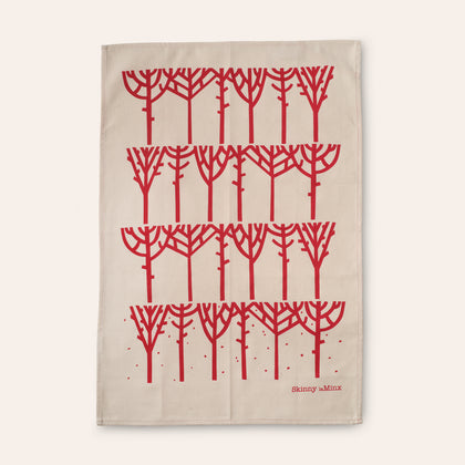 Winter Forest Tea Towel in Dark Red