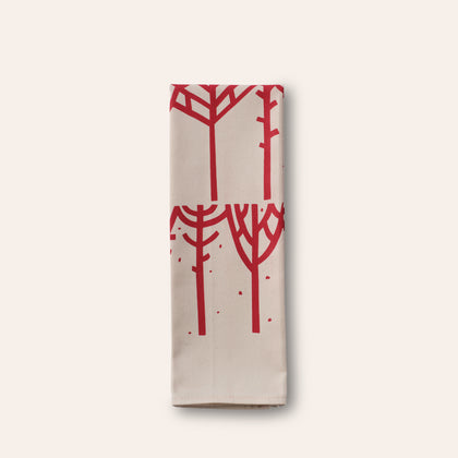 Winter Forest Tea Towel in Dark Red