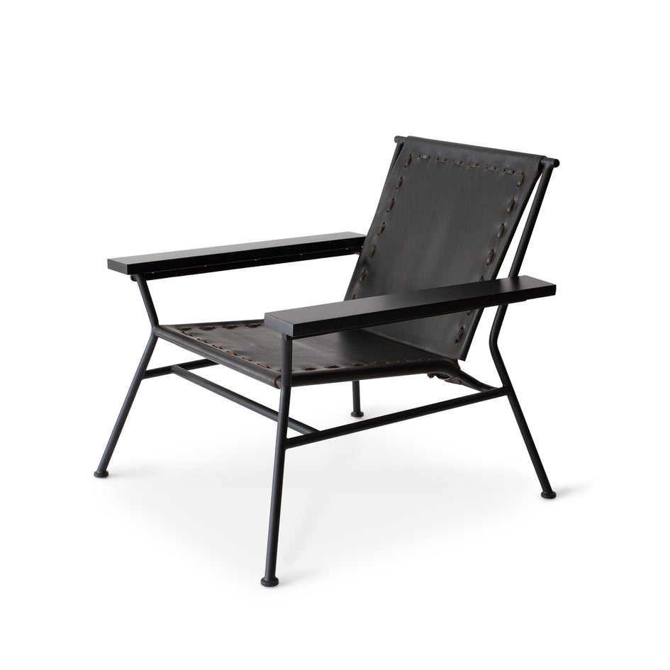Saddle Leather Arm Chair in Black with Black Satin Base Image 1