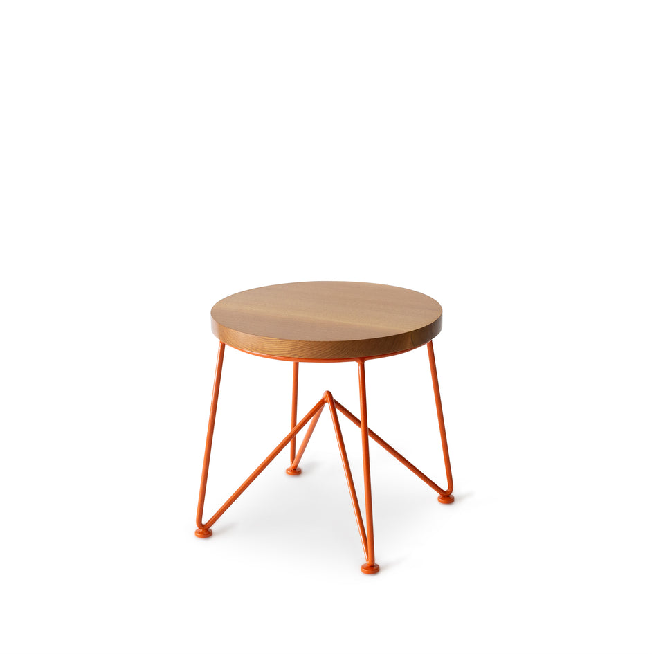 Quarter Sawn Oak Stool with Red Orange Base Image 1