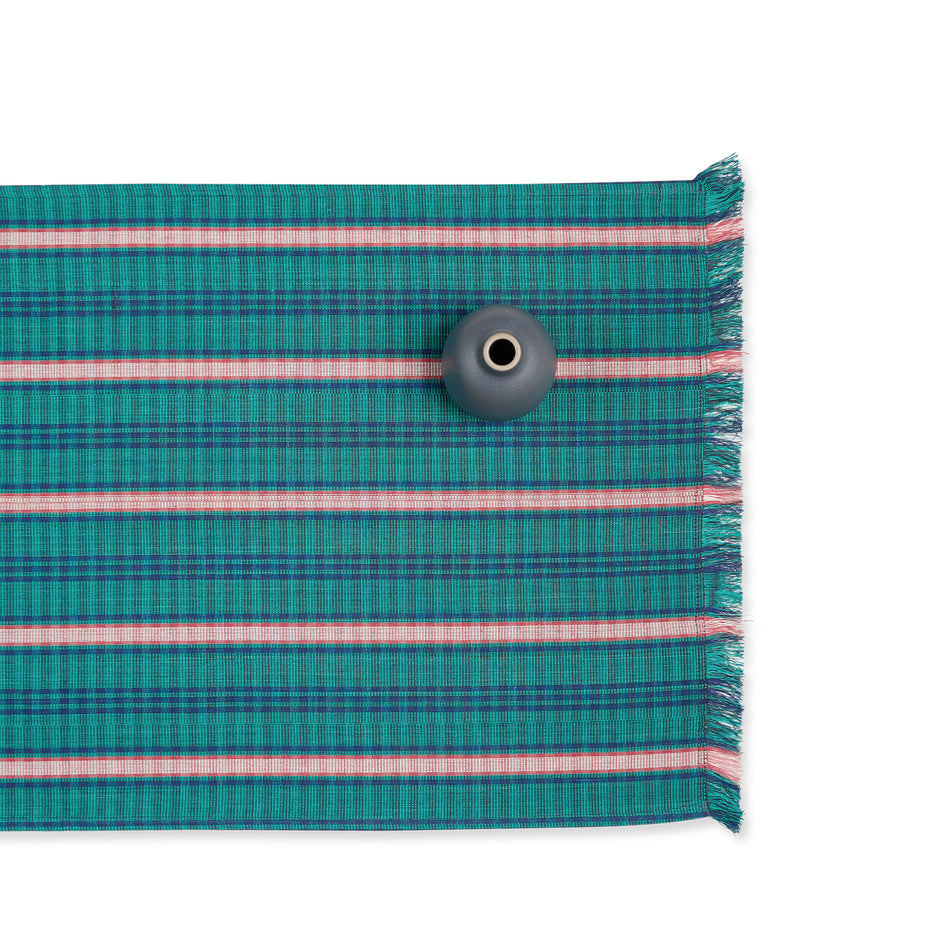 Cotton Tartan Runner in Green, Navy Blue & Red Image 1